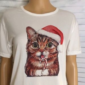 Christmas Hat Cat T-shirt, Large